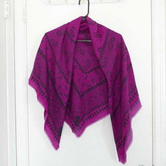 vintage 80s magenta and black oversized square scarf paisley diamond multi print - Picture 1 of 4